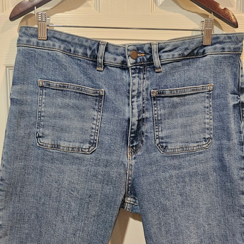 Zara Straight Leg Jeans Size 14 Blue Denim Patch Pocket Raw Hem - Picture 6 of 7